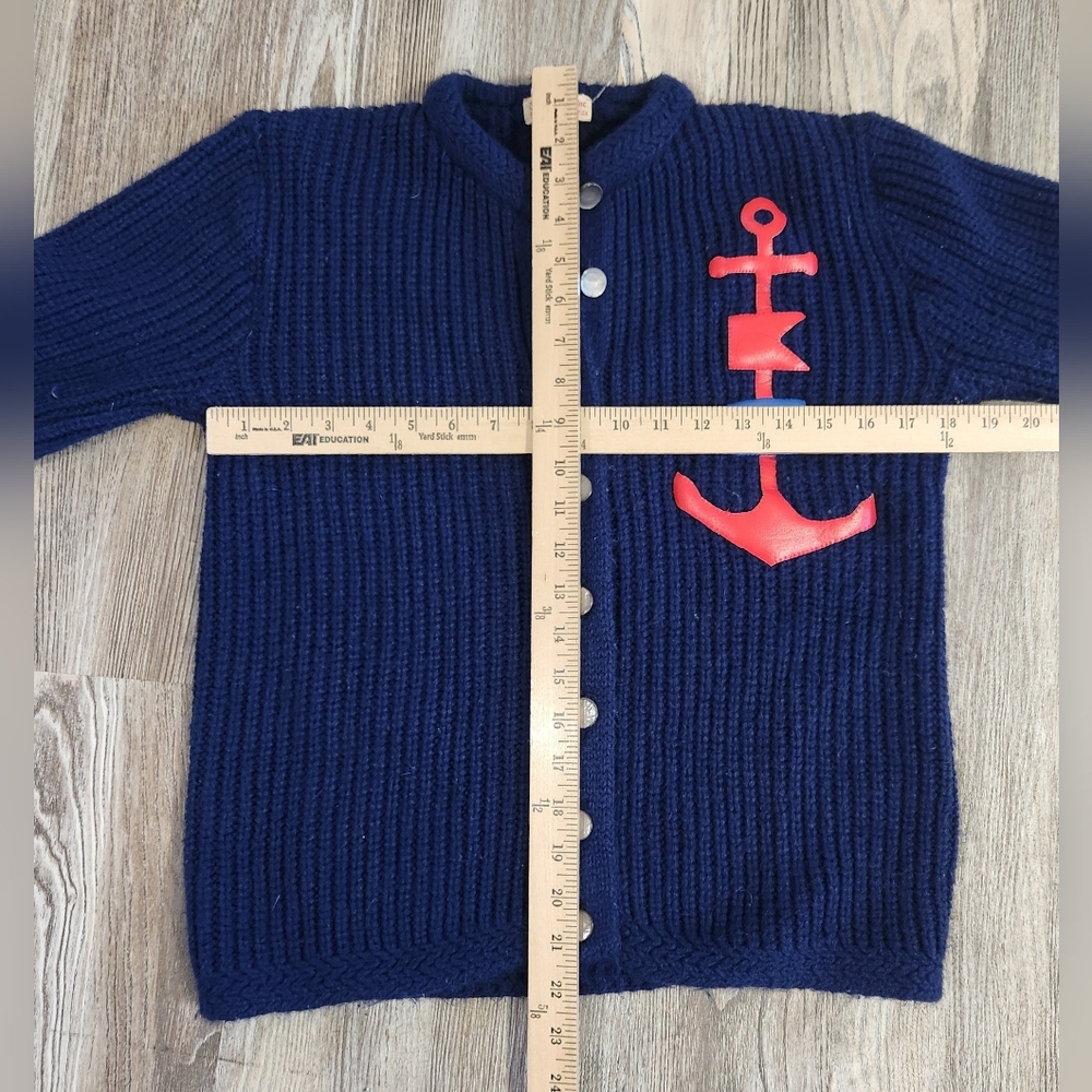 Vintage Ownen Navy Rib Knit Nautical Anchor Cardigan Sweater Button Up Womens S - Picture 9 of 11
